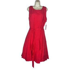 NWT Calvin Klein Sleeveless A Line Pleated Red Linen Dress Size 20w